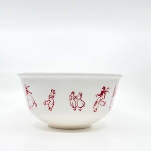 Hazel Atlas Red Dutch Skaters Mixing Bowl 9” Milk Glass Vintage 1950s MCM